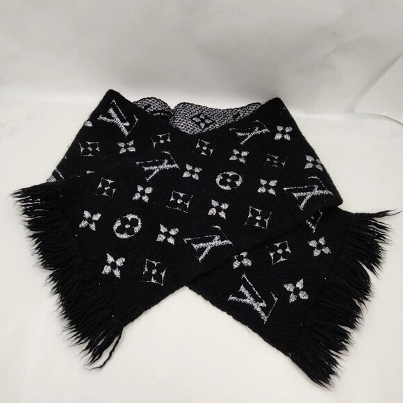 Authentic Louis Vuitton Scarf Black Silver Polyester mn507-112925 - Picture 2 of 9